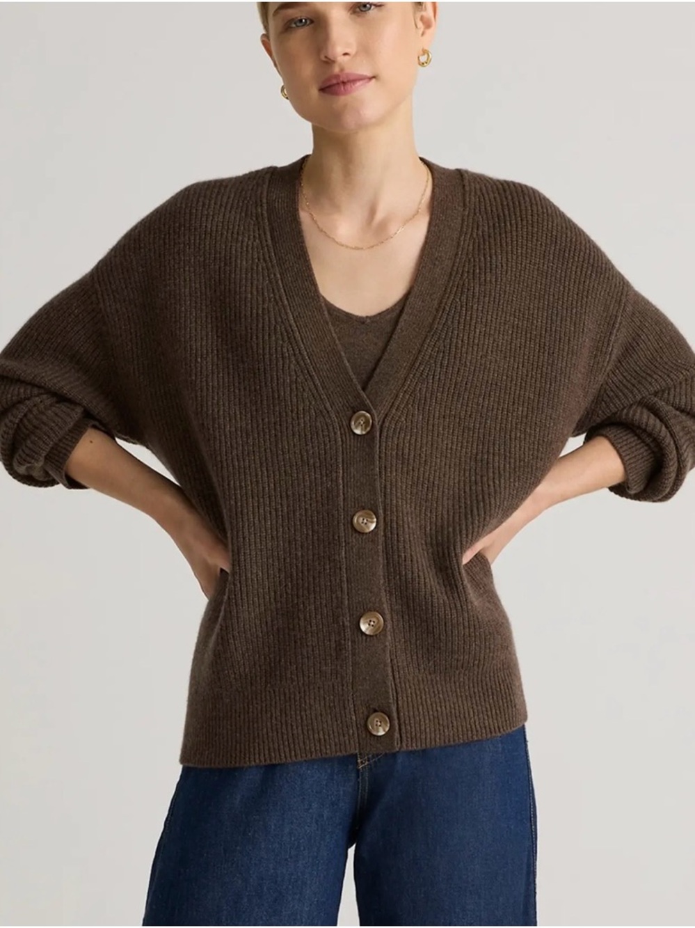 Quince Cropped Mongolian Cardigan Brown size Small
